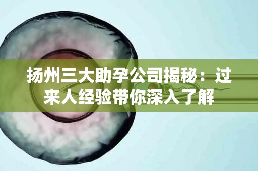 扬州三大助孕公司揭秘：过来人经验带你深入了解