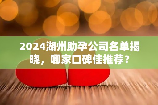 2024湖州助孕公司名单揭晓，哪家口碑佳推荐？