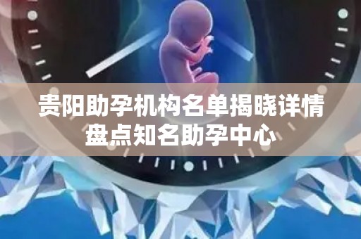 贵阳助孕机构名单揭晓详情盘点知名助孕中心